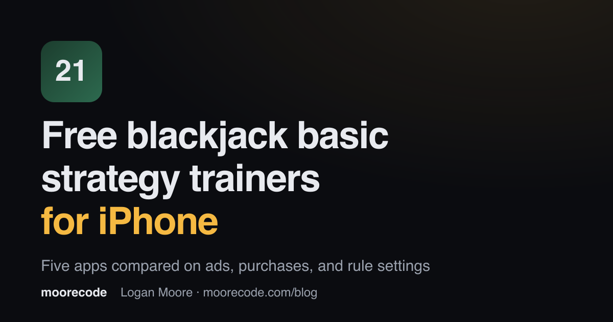 Cover for a post comparing five free blackjack basic strategy trainers for iPhone.
